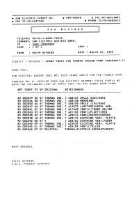 Voorbeeld pagina 1 van SGA-9000 Spareparts for Thomas Vacuumpump 1995