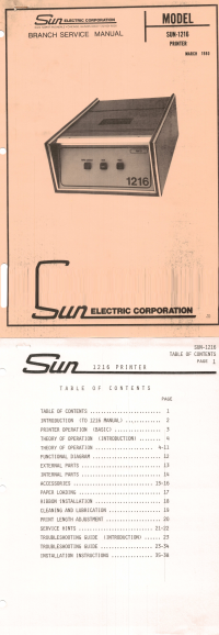 Voorbeeld pagina 1 van Sun 1216 printer service manual