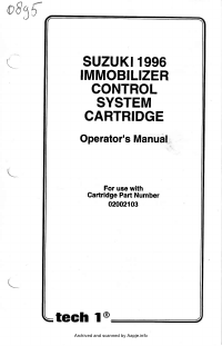 Voorbeeld pagina 1 van Suzuki 1996 Immobilizer Control System Cartridge Operator\'s manual 08001553-005